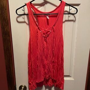 Coral Sleeveless Lace-Up Top